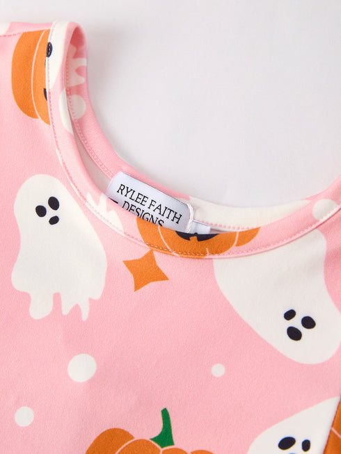 halloween-ghost-pumpkin-print-short-sleeve-dress Rylee Faith Designs - Sophia's Style-3