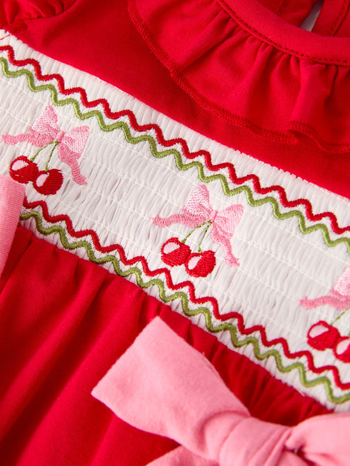 red-cherry-bow-plaid-smocking-embroidery-girls-romper Rylee Faith Designs - Sophia's Style-3