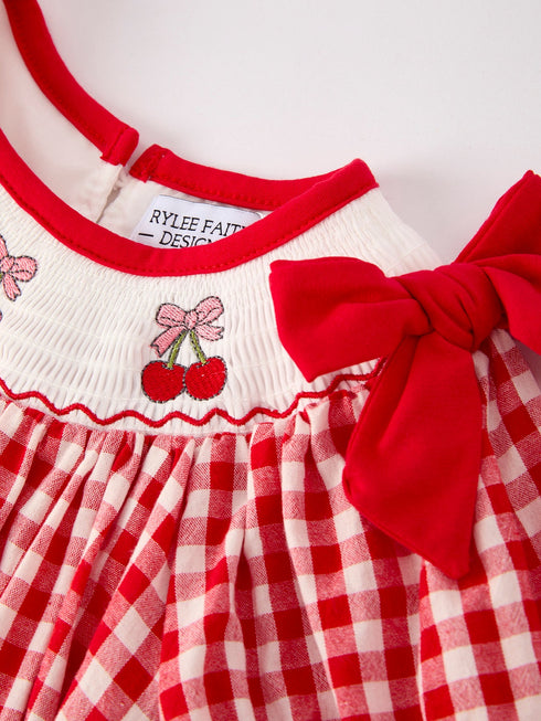red-cherry-bow-plaid-smocking-embroidery-girls-dress Rylee Faith Designs - Sophia's Style-3