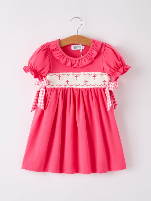 hot-pink-smocked-church-christ-bishop-christening-dress Rylee Faith Designs - Sophia's StyleDress-1