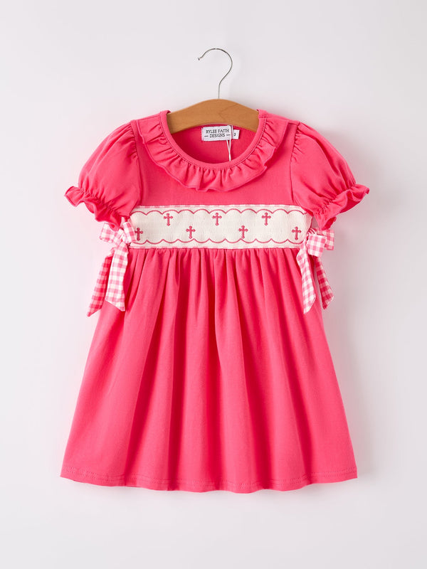 hot-pink-smocked-church-christ-bishop-christening-dress Rylee Faith Designs - Sophia's StyleDress-1