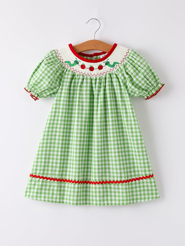 back-to-school-girls-green-plaid-smocking-dress Rylee Faith Designs - Sophia's StyleDress-1