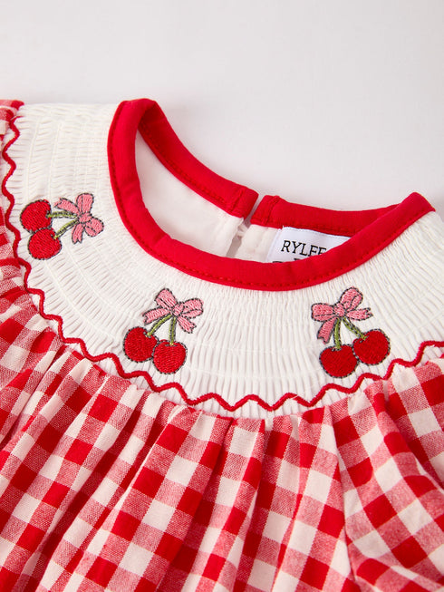 red-cherry-bow-plaid-smocking-embroidery-girls-romper-1 Rylee Faith Designs - Sophia's Style-3