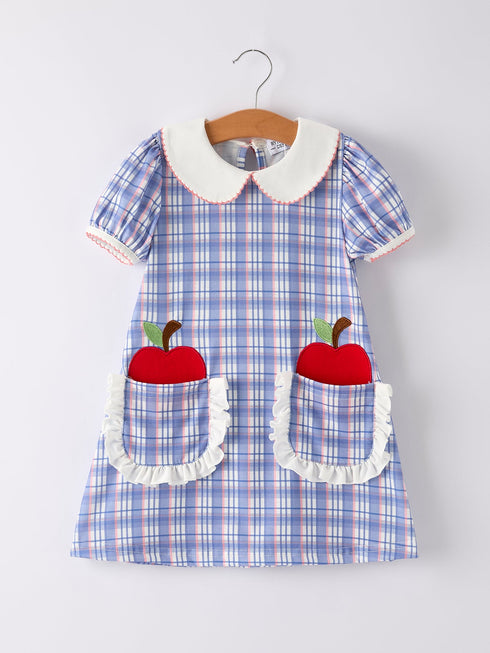 back-to-school-pocket-applique-check-girls-dress Rylee Faith Designs - Sophia's StyleDress-1