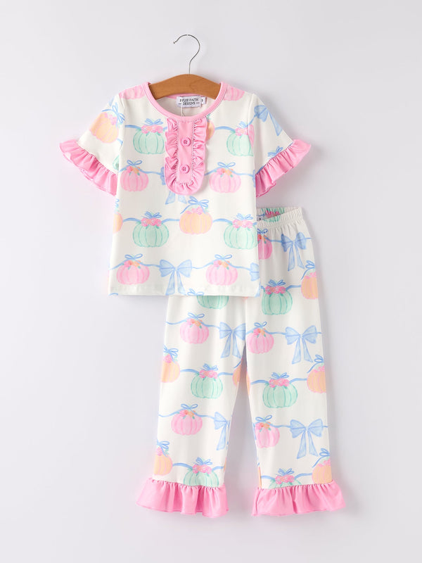 fall-halloween-thanksgiving-short-sleeve-ruffled-milk-silk-girls-pajamas Rylee Faith Designs - Sophia's StylePajamas-1