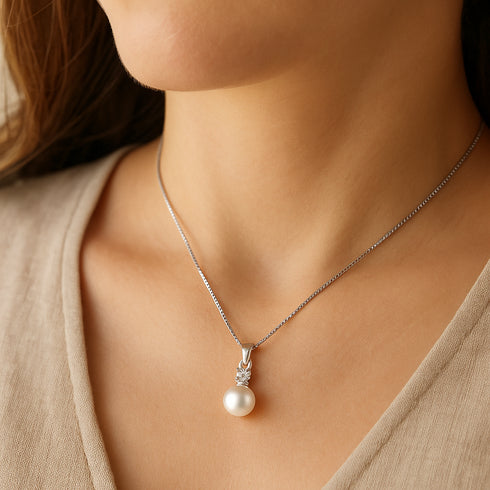 pearl-pendant-necklace-with-cubic-zirconia-accent-stone-necklace-Sophia's Style-2