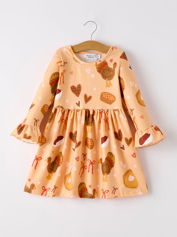 thanksgiving-day-turkey-pie-print-ruffle-sleeve-dress Rylee Faith Designs - Sophia's StyleDress-1