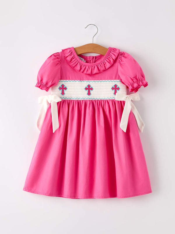 pink-smocked-church-christ-bishop-christening-bow-girl-dress Rylee Faith Designs - Sophia's StyleDress-1