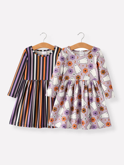 2-piece-halloween-ghost-striped-girls-dress-set Rylee Faith Designs - Sophia's StyleDress-1
