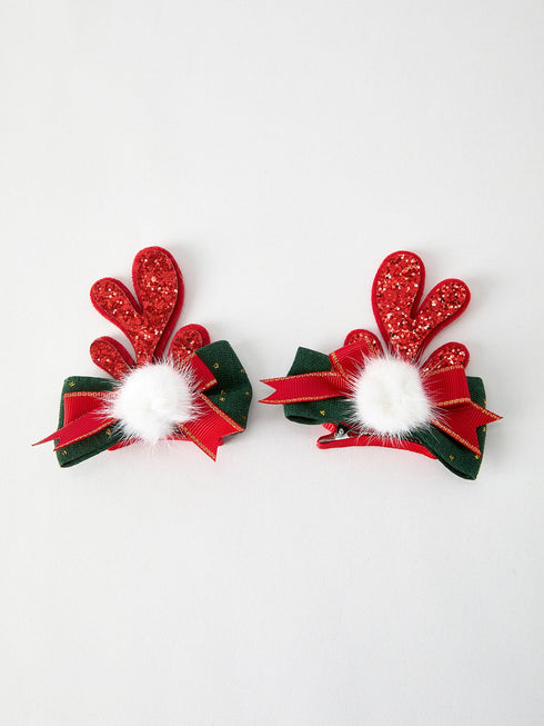 christmas-elk-pom-pom-girls-hair-clip Rylee Faith Designs - Sophia's StyleBows-1