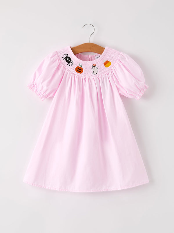 fall-halloween-pink-spider-pumpkin-ghost-smock-embroidery-girl-dress Rylee-Faith-Designs-Sophia's StyleDress-1