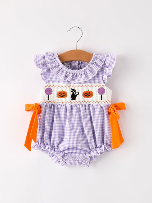fall-halloween-purple-balloon-pumpkin-cat-smock-embroidery-baby-girl-romper Rylee-Faith-Designs-Sophia's StyleRomper-1