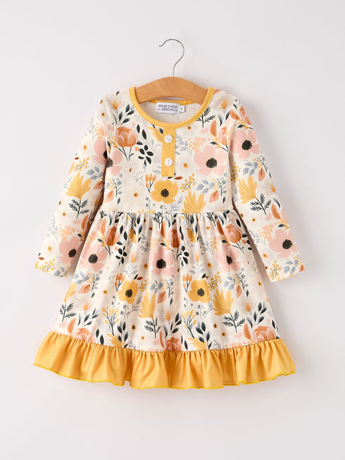 winter-floral-long-sleeve-ruffled-girls-dress-Sophia's Style-Dress-1