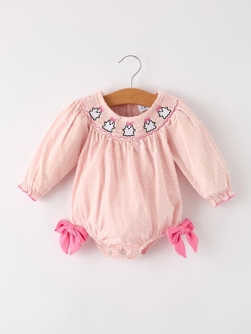 autumn-halloween-light-pink-ghost-embroidery-smock-floral-girls-romper-Sophia's Style-Romper-1