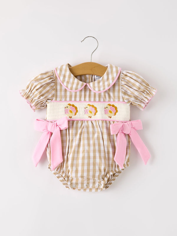 fall-thanksgiving-lapel-plaid-chick-embroidery-smocking-bow-baby-girls-romper Rylee-Faith-Designs-Sophia's StyleRomper-1