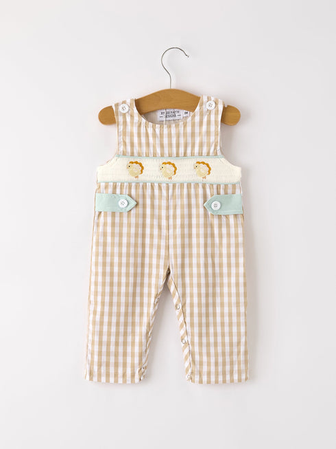 fall-thanksgiving-apricot-plaid-chick-embroidery-smocking-baby-boys-romper Rylee-Faith-Designs-Sophia's StyleRomper-1