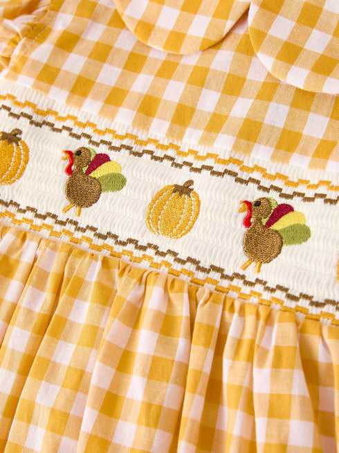 autumn-thanksgiving-yellow-plaid-turkey-pumpkin-embroidery-smock-girl-dress Rylee-Faith-Designs-Sophia's Style-2