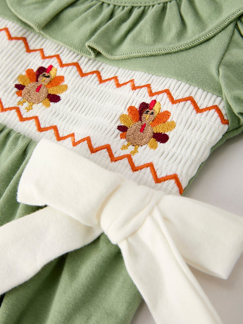 fall-thanksgiving-chicken-smock-embroidered-green-baby-girl-romper Rylee-Faith-Designs-Sophia's Style-3