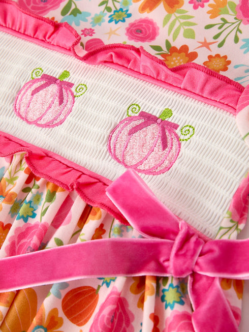 autumn-halloween-thanksgiving-pumpkin-embroidery-smock-floral-girls-dress Rylee Faith Designs - Sophia's Style-4