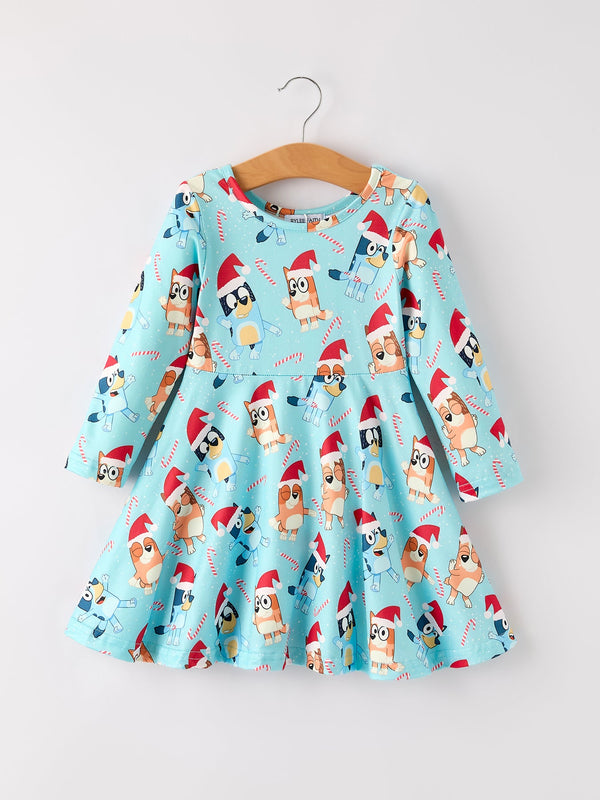 winter-christmas-character-print-blue-girls-long-sleeve-dress Rylee Faith Designs - Sophia's StyleDress-1