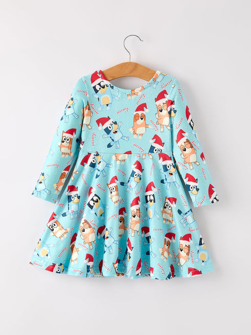 winter-christmas-character-print-blue-girls-long-sleeve-dress Rylee Faith Designs - Sophia's Style-2