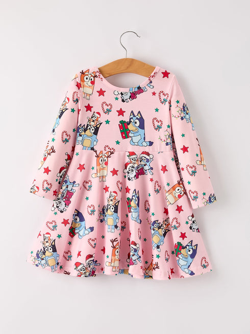 winter-christmas-character-print-pink-girls-dress Rylee Faith Designs - Sophia's Style-2