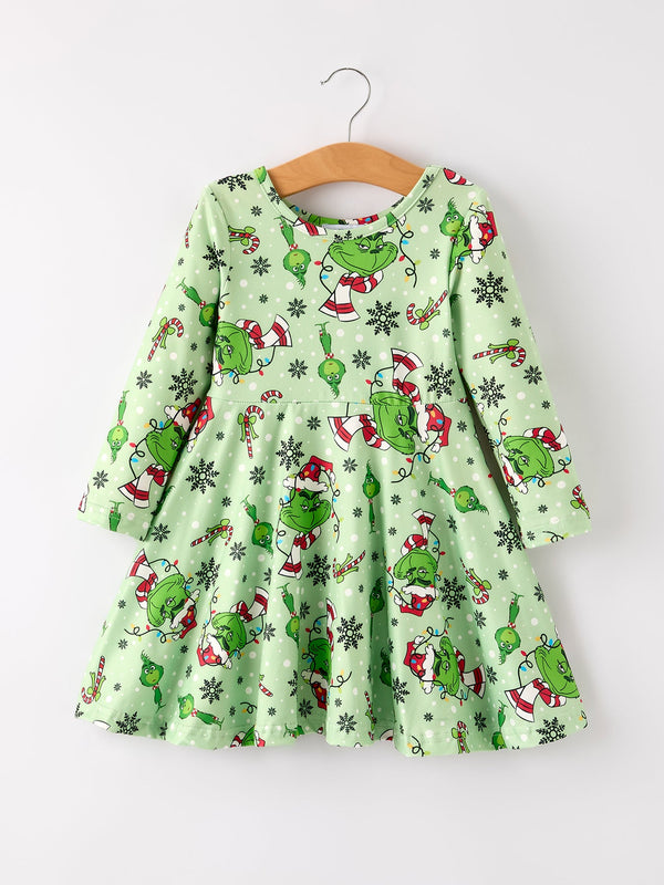 winter-christmas-character-print-green-girls-dress Rylee Faith Designs - Sophia's StyleDress-1