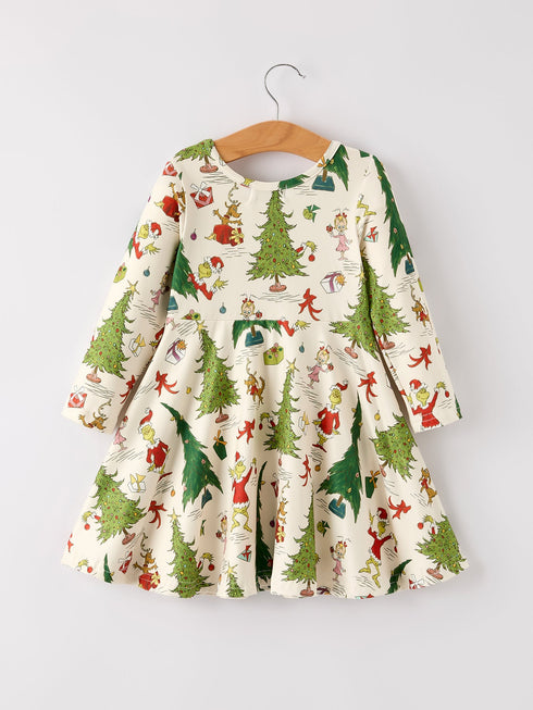 winter-christmas-tree-character-print-green-girls-dress Rylee Faith Designs - Sophia's Style-2
