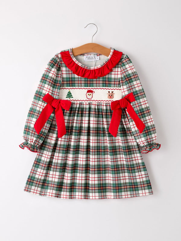 christmas-embroidery-smocking-bow-plaid-girls-dress Rylee Faith Designs - Sophia's StyleDress-1