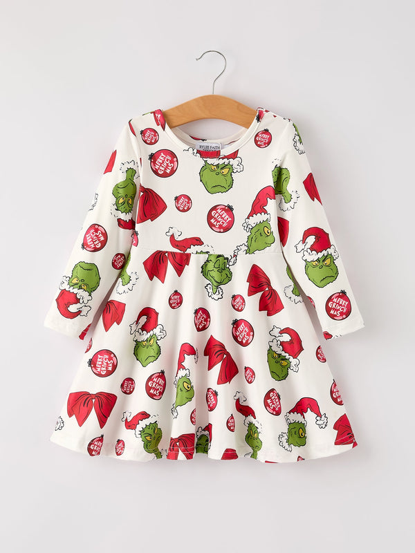 winter-christmas-santa-hat-character-print-green-girls-dress Rylee Faith Designs - Sophia's StyleDress-1