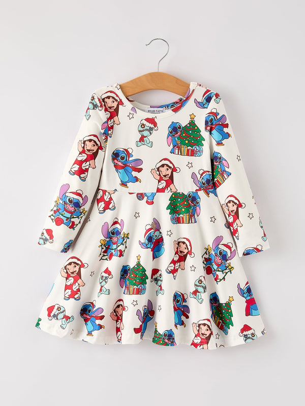 winter-christmas-tree-character-print-girls-long-sleeve-casual-dress Rylee Faith Designs - Sophia's StyleDress-1