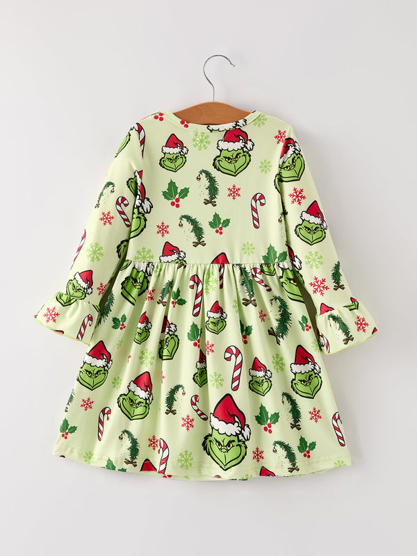 winter-christmas-candy-cane-character-print-green-girls-dress Rylee Faith Designs - Sophia's StyleDress-1
