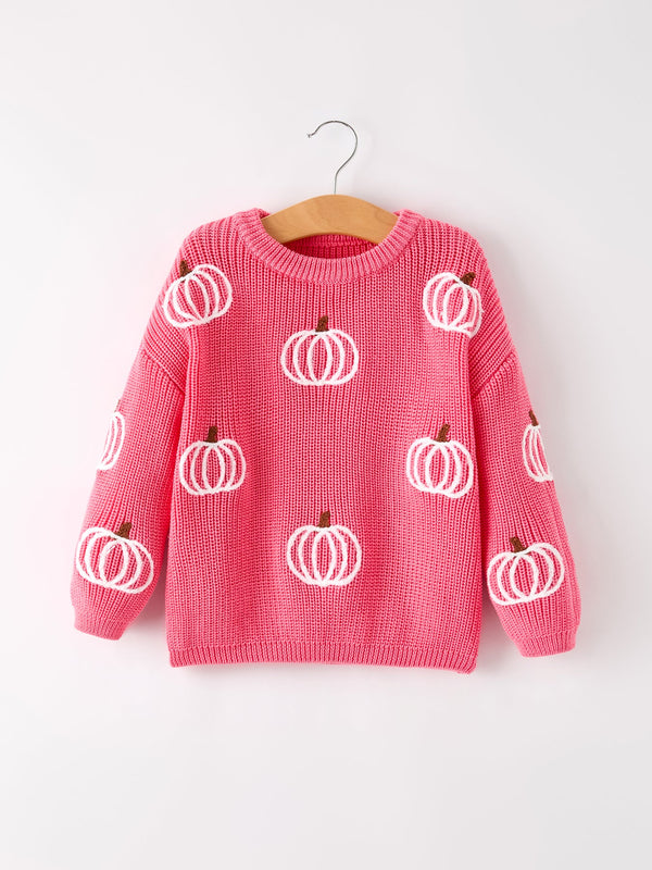 fall-girls-thanksgiving-halloween-pumpkin-pink-pullover-sweater Sophia's StyleTop-1