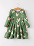 christmas-farm-chicken-print-dress-green-long-sleeve Rylee Faith Designs - Sophia's StyleDress-1