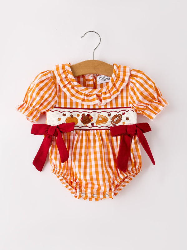 fall-embroidered-romper-for-baby-girls-orange-checkered-with-halloween-details Rylee-Faith-Designs-Sophia's StyleRomper-1