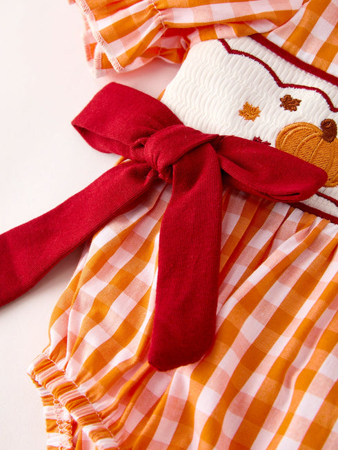fall-embroidered-romper-for-baby-girls-orange-checkered-with-halloween-details Rylee-Faith-Designs-Sophia's Style-4
