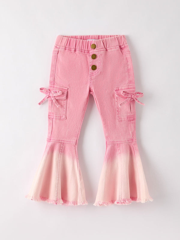 pink-bell-bottom-jeans-frayed-hem-with-cargo-pockets Rylee Faith Designs - Sophia's StyleJeans-1