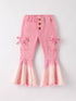 pink-bell-bottom-jeans-frayed-hem-with-cargo-pockets Rylee Faith Designs - Sophia's StyleJeans-1