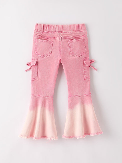 pink-bell-bottom-jeans-frayed-hem-with-cargo-pockets Rylee Faith Designs - Sophia's Style-2