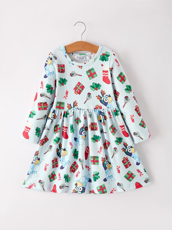 christmas-characters-and-gift-print-girls-dress Rylee Faith Designs - Sophia's StyleDress-1