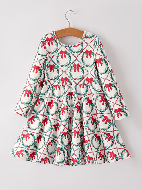 winter-christmas-wreath-bow-print-girls-dress Rylee Faith Designs - Sophia's Style-2
