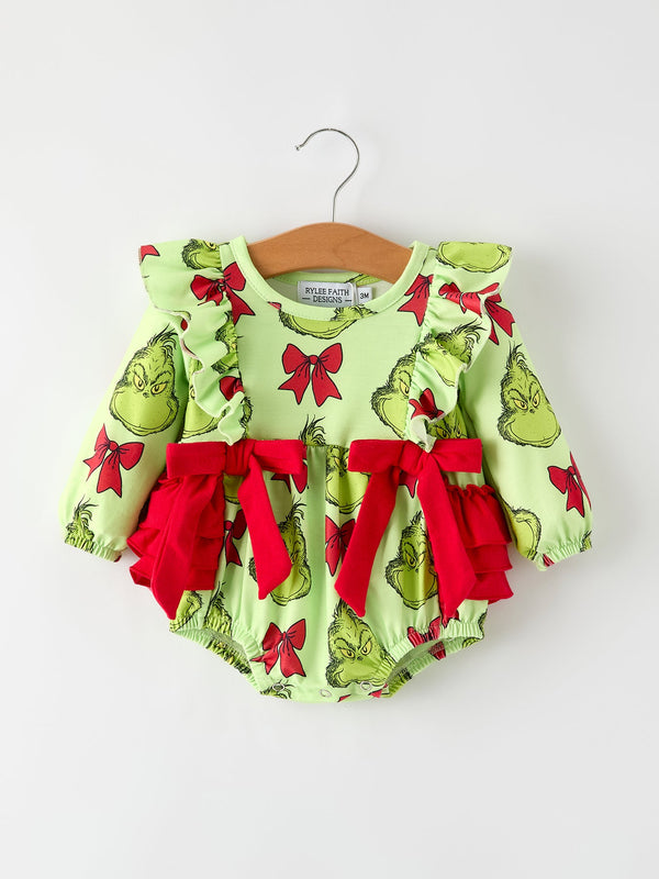 christmas-baby-girls-romper-with-character-print-and-red-bows Sophia's StyleRomper-1
