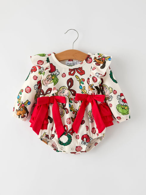 christmas-character-print-baby-girls-romper-with-red-bow-detail Sophia's StyleRomper-1