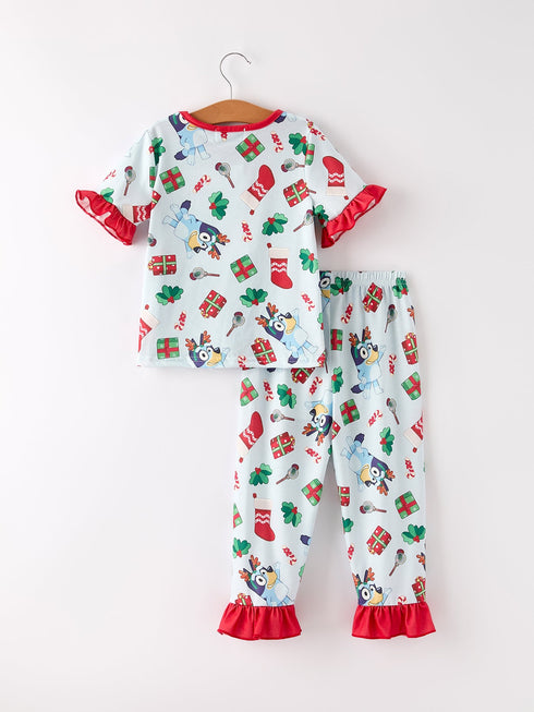 christmas-character-blue-girls-pajama-set-with-ruffles-Sophia's Style--2