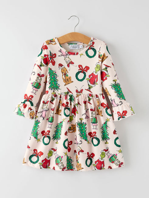 christmas-character-print-girls-dress-with-ruffle-sleeves Sophia's StyleDress-1