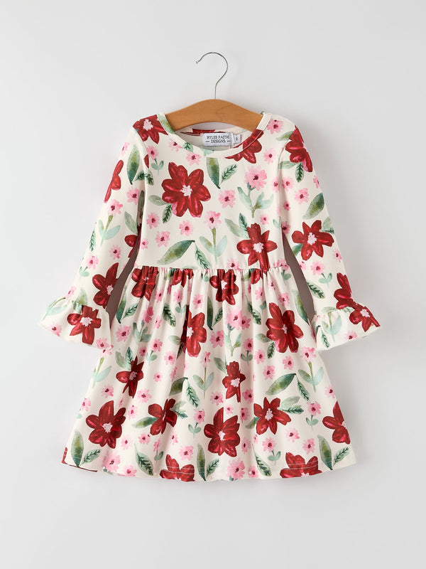 christmas-girls-long-sleeve-floral-dress-red-and-pink Sophia's StyleDress-1