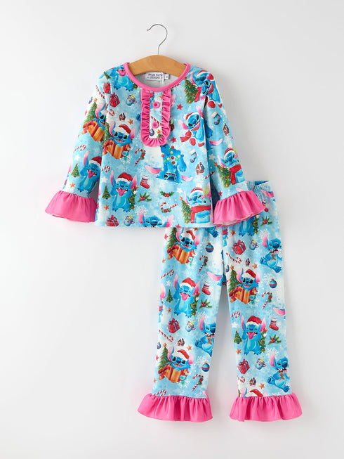 christmas-girls-pajama-set-with-ruffle-detail-and-buttoned-top Sophia's StylePajamas-1