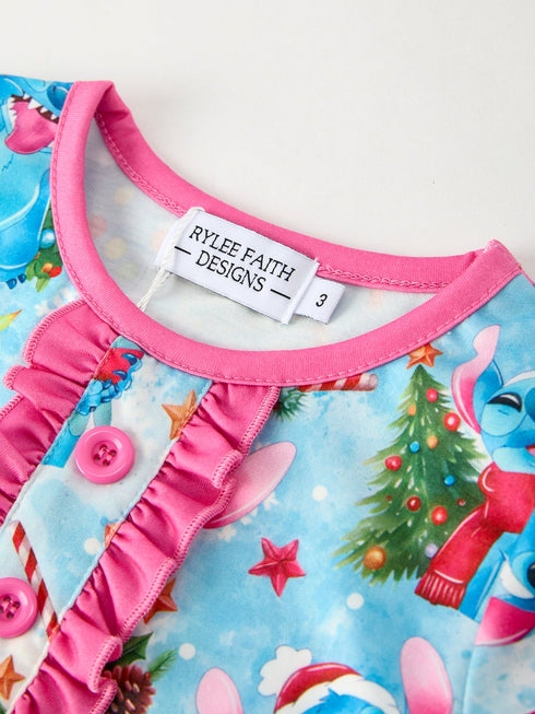 christmas-girls-pajama-set-with-ruffle-detail-and-buttoned-top Sophia's Style-4