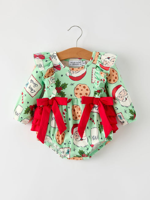 christmas-santa-and-cookie-print-baby-girls-romper-with-red-bow-detail Sophia's StyleRomper-1