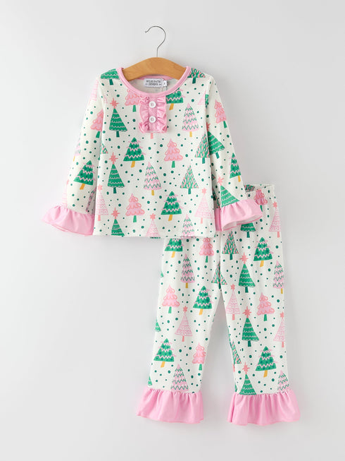 christmas-tree-ruffles-girls-pajamas Rylee Faith Designs - Sophia's StylePajamas-1